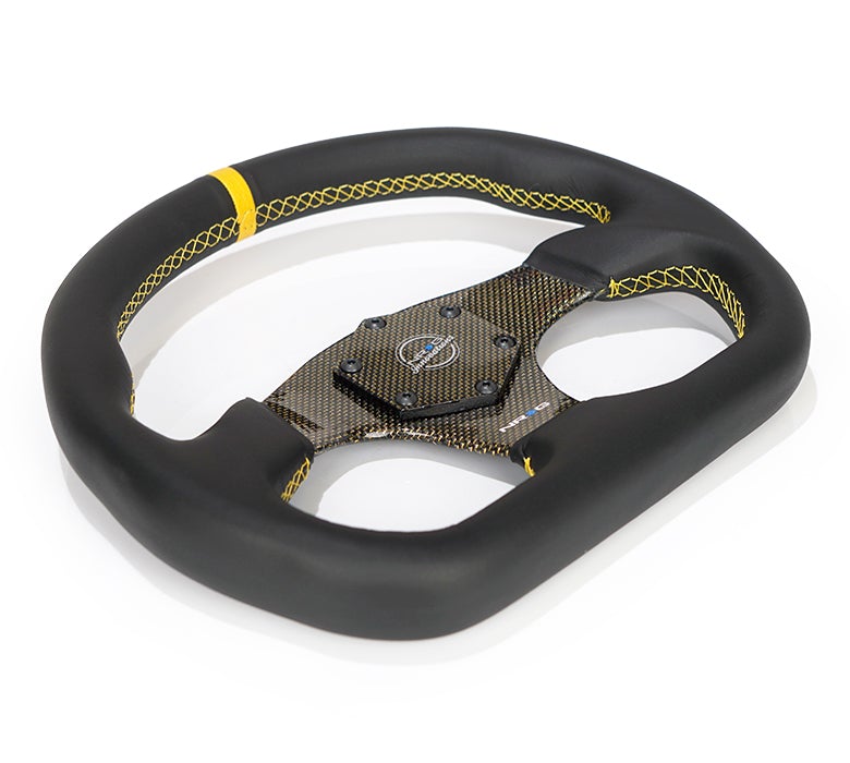 NRG Flat Bottom Carbon Fiber Center Leather Steering Wheel