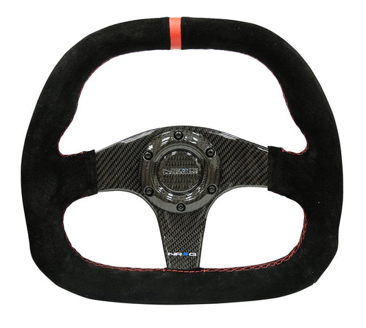 NRG Carbon Fiber Steering Wheel Flat Bottom Wrapped Suede
