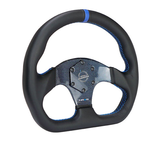 NRG Flat Bottom Carbon Fiber Center Leather Steering Wheel