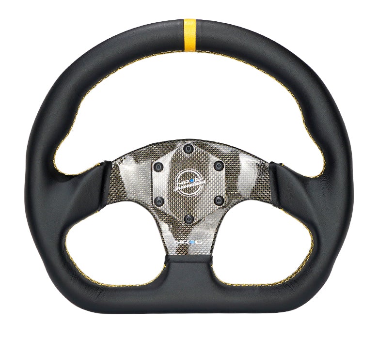 NRG Flat Bottom Carbon Fiber Center Leather Steering Wheel