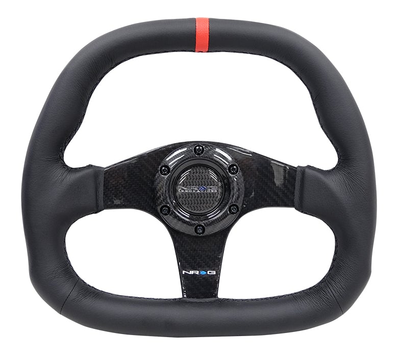 NRG Carbon Fiber Steering Wheel Flat Bottom Wrapped Leather
